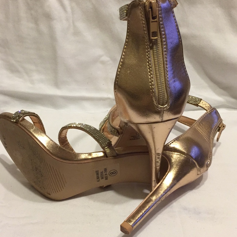 Rose Gold 3 Strap Rhinestone Heels - Picture 4 of 4